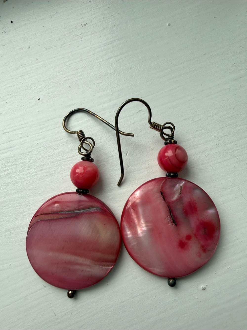 Pink Round Shell Drop Earrings - Women Jewelry Handmade